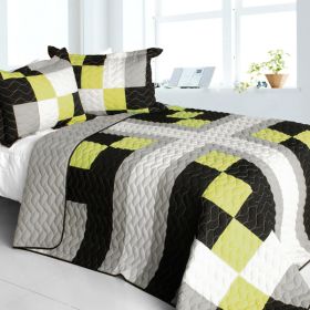 [Sunshine City] 3PC Vermicelli-Quilted Patchwork Quilt Set (Full/Queen Size)